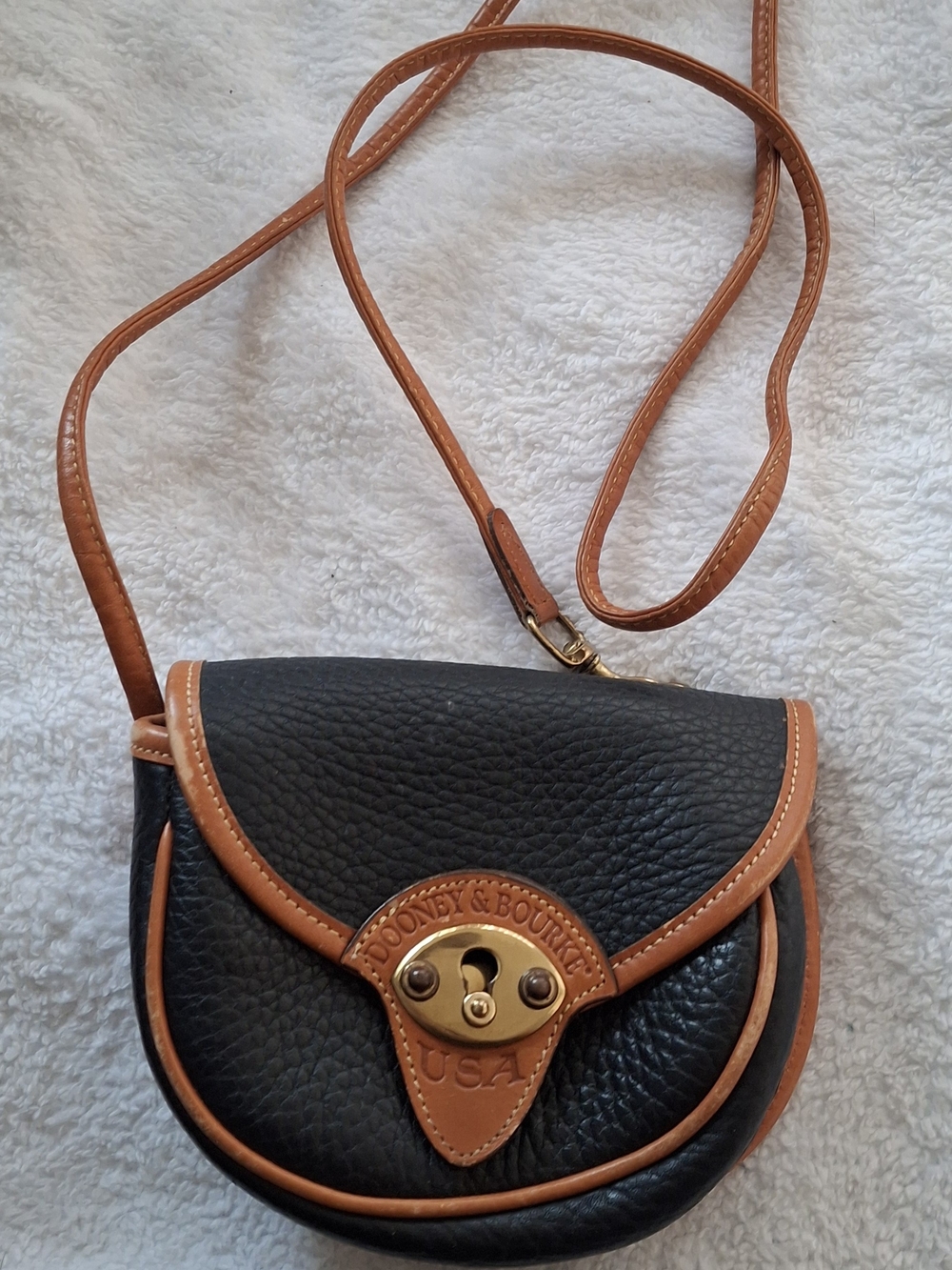 Dooney & Bourke Black and Tan Pebble Leather Crossbody Bag
